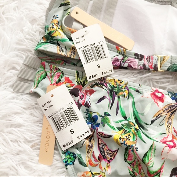 Gibson Latimer Floral Gray Criss-Cross Bikini NWT - Picture 5 of 6